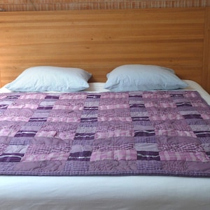 Plaid Bed Top Blue Violet Cotton Cover Reversible Bed Throw Patchwork Quilt Dominant Ecru VIOLINE