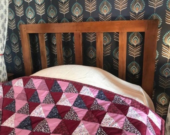 Quilt Plaid Patchwork Bedspread Cotton Blanket Bordeaux Blue Dark Pink Reversible Bed Throw Quilt HORTENSIA