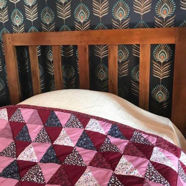 Quilt Plaid Patchwork Bedspread Cotton Blanket Bordeaux Blue Dark Pink Reversible Bed Throw Quilt HORTENSIA