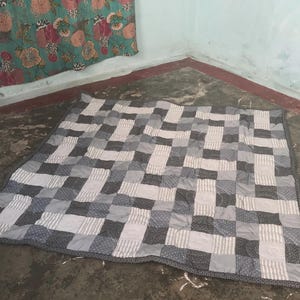 Trapunta a quadri Copriletto Coperta in cotone Copriletto reversibile Trapunta patchwork Grigio dominante GRIGIO SUBLIME