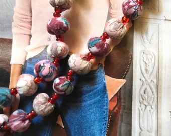 Fabric necklace Textile necklace Textile jewel Necklace necklace pink beige Necklace Colorful necklace Handmade BERRIE