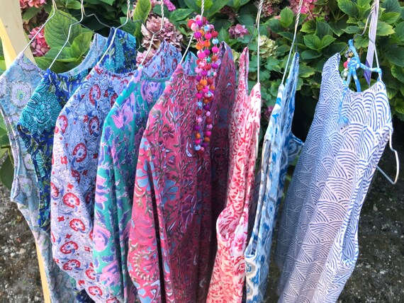 Cotton Top Women's Tunic Red Blue Floral Pattern Long Sleeves
