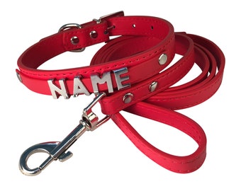 Leine Hundehalsband mit Namen, rot, glatt