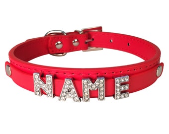 Hundehalsband mit Namen, rot, Glitzer Buchstaben