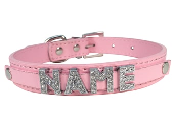 Hundehalsband mit Namen, rosa, Glitzer Buchstaben