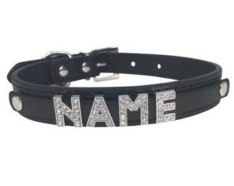 Hundehalsband mit Namen schwarz Glitzer Buchstaben