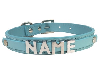 Hellblaues Hundehalsband mit Namen, glatt
