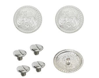 Set Silver Bright 1" Round Conchos W/ Chicago Screws