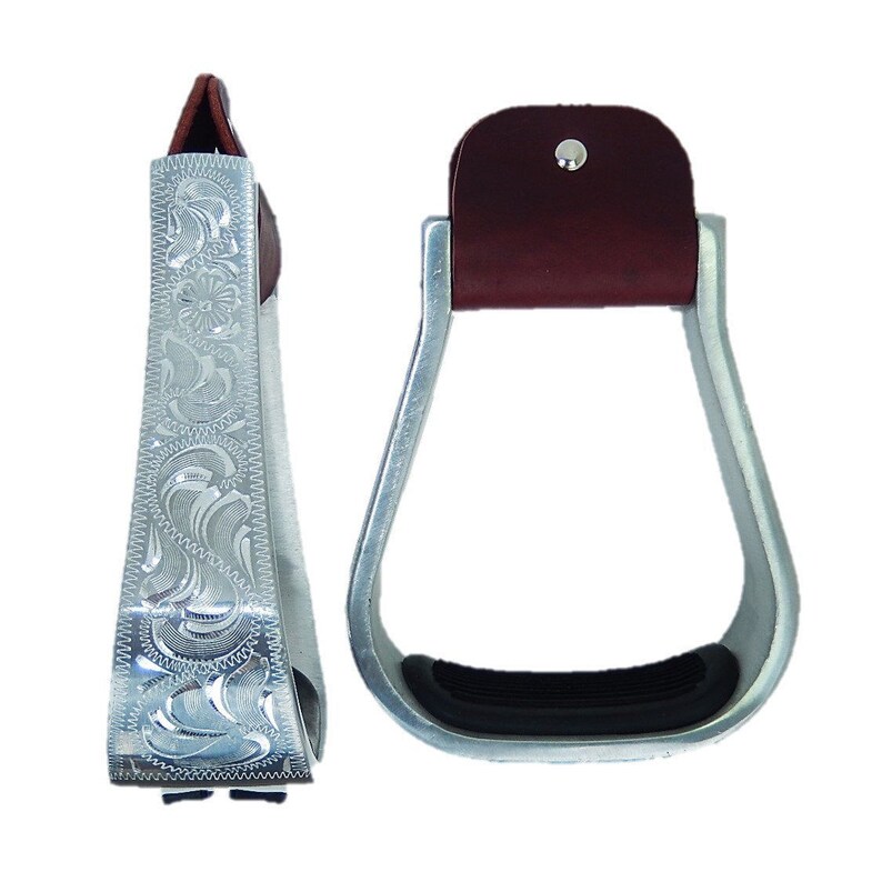 2 Western Engraved Aluminum BarrelRoperShow Saddle Stirrups 5 Inside Foot