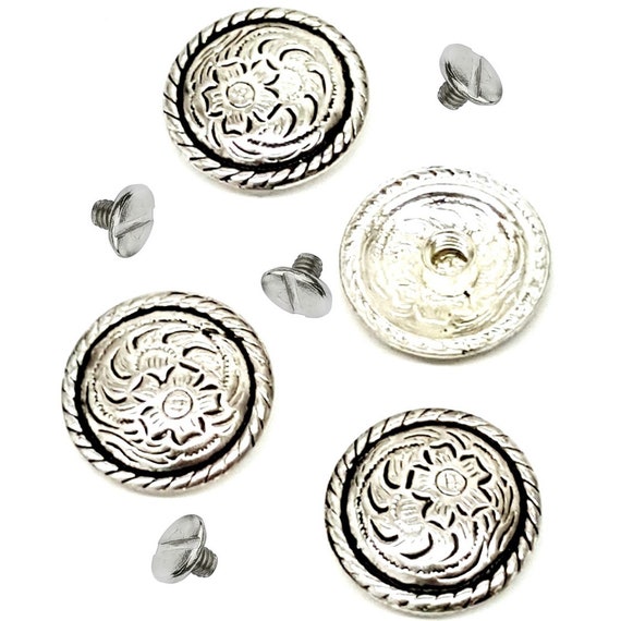 WESTERN HORSE SADDLE HEADSTALL TACK BRIGHT SILVER BERRY CONCHO 1/" screw back