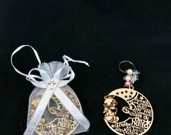 12Pcs Baby Angel Guardian Prayer Wooden Keychain Personalized. Angel de la Guardia Oracion Personalizado