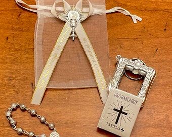 12 Silver& Gold Mini Bibles And Rosary Personalized First Communion Favor  Primera Comunión Recuerdo Con Rosario Personalizado