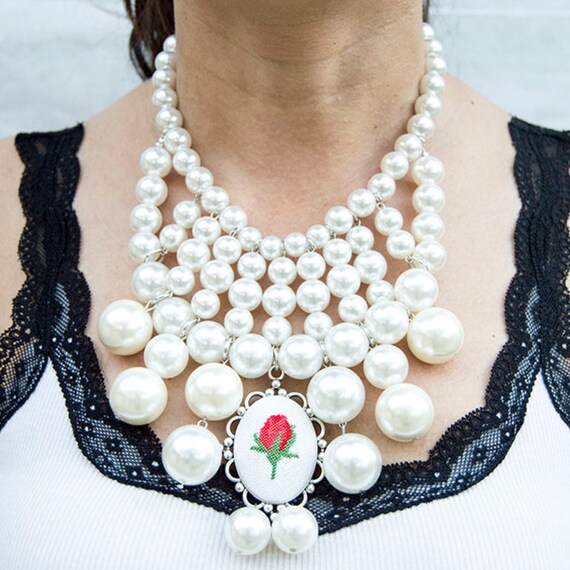 Multi Strand Pearl Necklace Pearl Statement Necklace Layered Etsy