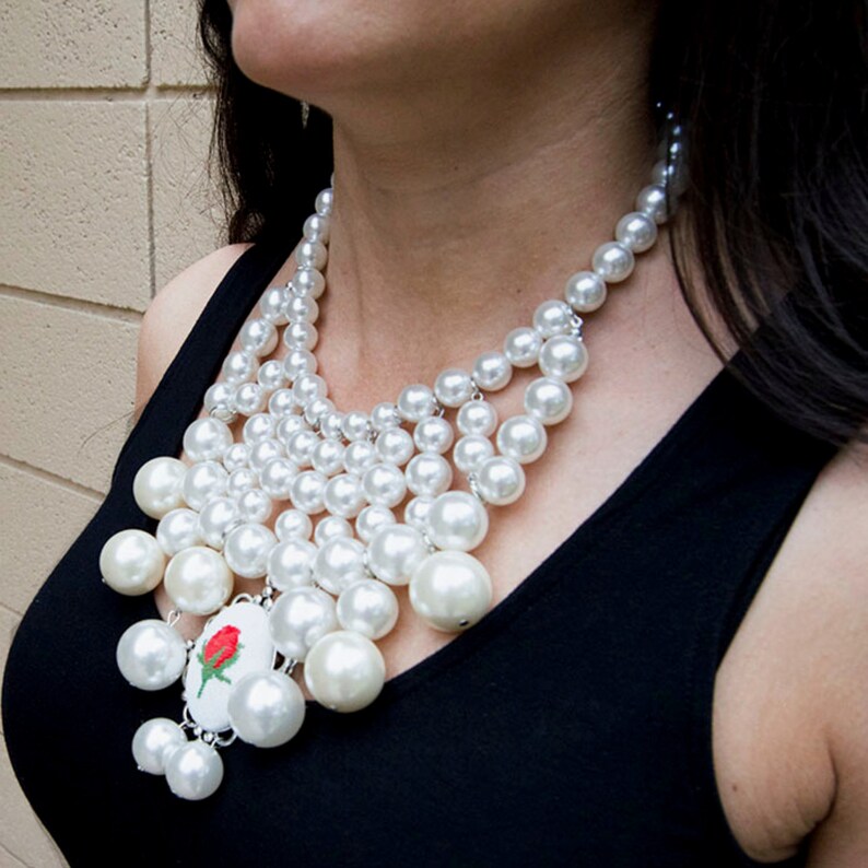 Multi Strand Pearl Necklace Pearl Statement Necklace Layered Etsy