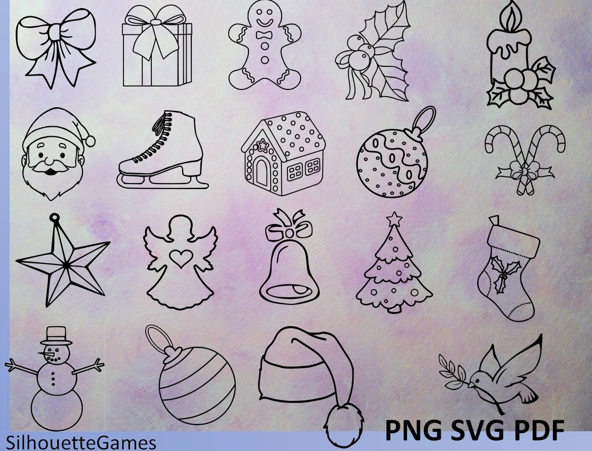 Christmas Clip Art, Vector, Outline Christmas Clipart, Digital Images