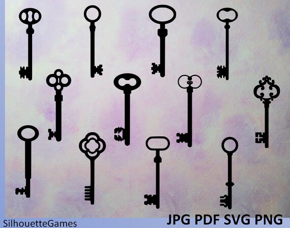 Antique Keys Clip Art, Old Keys Clipart,Vintage Keys Clip Art,Instant  Download, Black Keys Silhouette, Retro Key, Vector keys