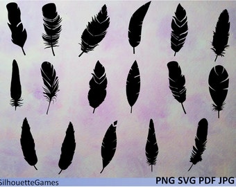 Feather svg, Feathers silhouette, Feather clipart,Digital feathers, Feather Vector, INSTANT DOWNLOAD, black feathers