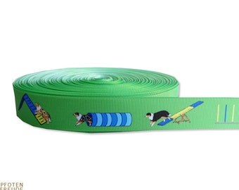 1m *Agility Aussie* dog ribbon, 22mm wide, green, Australian Shepherd