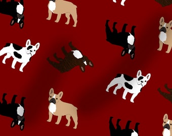 French Bulldog fabric, dog fabric, 100% cotton, dogs, washable, red, Bully, 100cm wide