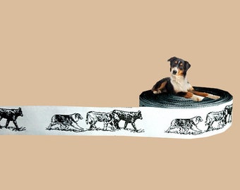 Webband Australian Shepherd hütet Rinder, Borte Hund, grau, 22mm, Hunde, 1 Meter