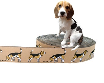 Webband Hund "Beagle" Borte Hunde beige, 20mm, 1 Meter