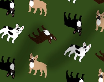 French Bulldog fabric, dog fabric, 100% cotton, dogs, washable, dark-green, Bully