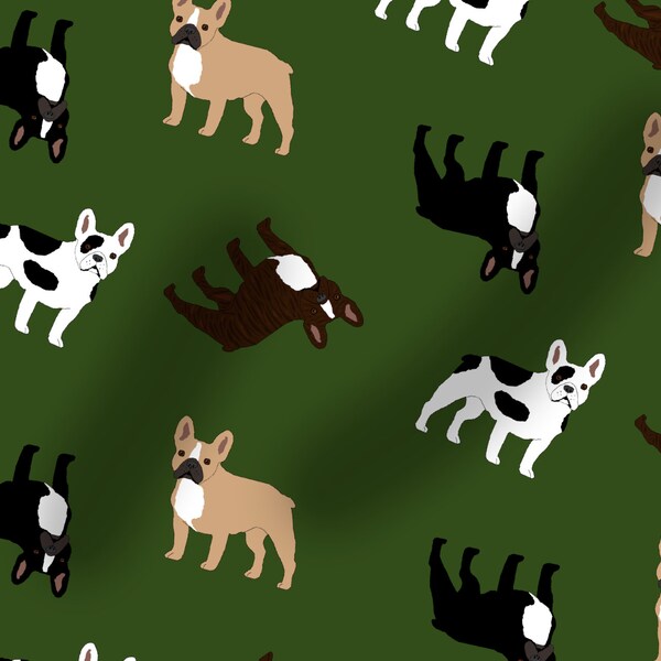 Französische Bulldogge Stoff, Hund, 100% Baumwolle, Hunde Stoff, waschbar, Baumwoll-Jersey, dunkelgrün, Bully