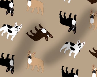 French Bulldog fabric, dog fabric, 100% cotton, dogs, washable, tan, Bully, 100cm wide