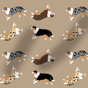 Australian Shepherd fabric, dog fabric, 100% cotton, dogs, washable, tan, 100cm wide