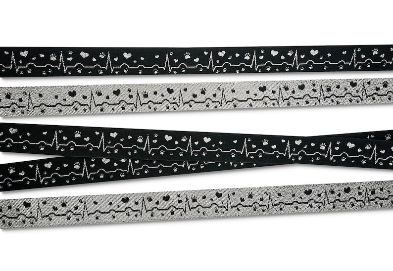 Herzschlag Pfoten Webband Hund schwarzsilber Glitzer 16mm Etsy