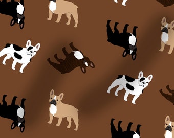 French Bulldog fabric, dog fabric, 100% cotton, dogs, washable, brown, Bully, 100cm wide