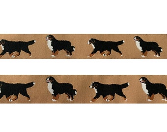 1m *Bernese Mountain Dog* woven ribbon, 25mm wide, tan