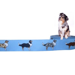 Dog ribbon "Australian Shepherd" woven jacquard ribbon, by the yard, blue, 20mm