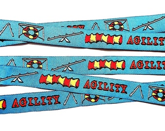 Agility dog ribbon, blue, 16mm wide, woven jacquard ribbon, dogs, 1 metre