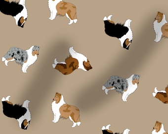 Collie Sheltie dog pattern fabric, dog fabric, 100% cotton, dogs, washable, 100cm wide