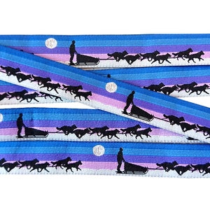 1m *Sled Dogs* woven ribbon, 20mm wide, colorful winter ribbon
