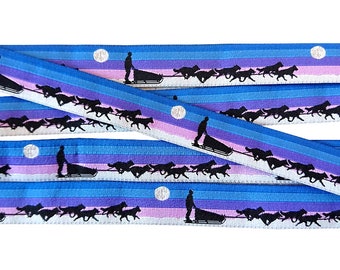 1m *Sled Dogs* woven ribbon, 20mm wide, colorful winter ribbon