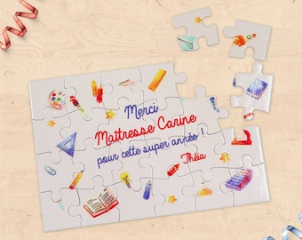 Carte-puzzle personnalisé "Merci Maîtresse/Maître/Nounou pour cette super année !" - Cadeau de fin d'année scolaire