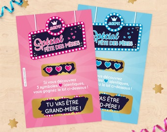 Carte à gratter annonce grossesse spécial fête des mères, fête des pères - Style ticket de jeu à gratter