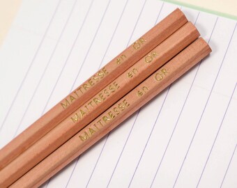 Set of 3 personalized pencils for teacher, master, atsem gift "Mistress/Master in gold", end of school year