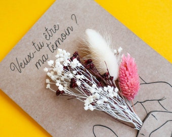 Carte avec fleurs séchées pour demande de témoin, demande en mariage