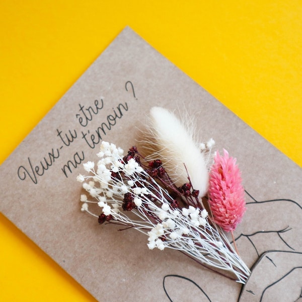 Card with dried flowers for witness request, marriage proposal