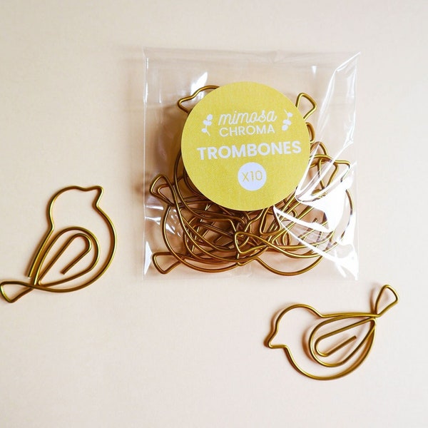 Lot de trombones en forme d'oiseau doré - embellissement faire-part de mariage ou naissance