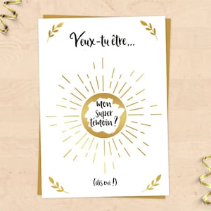 Carte à gratter pour demande de témoin de mariage - Veux-tu être mon super témoin ? - Noir, blanc et Dorure