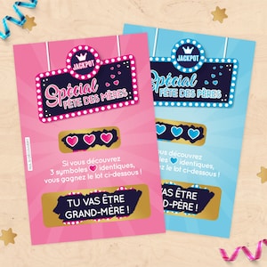 Carte à gratter annonce grossesse spécial fête des mères, fête des pères - Style ticket de jeu à gratter