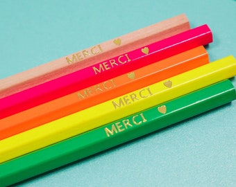 Lot de 5 crayons personnalisés pour cadeau "Merci maîtresse", fin d'année scolaire