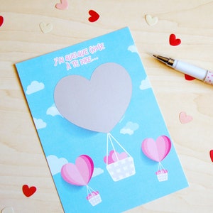 Carte à gratter à personnaliser pour demande en mariage, pacs, déclaration d'amour, fiançailles Montgolfière en cœur pour Saint Valentin image 3