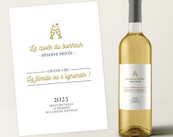 Etiquette bouteille de vin personnalisée - annonce grossesse, demande parrain/marraine
