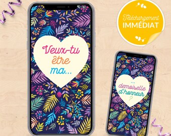 Carte demande de demoiselle d'honneur, témoin de mariage - Fichiers à télécharger