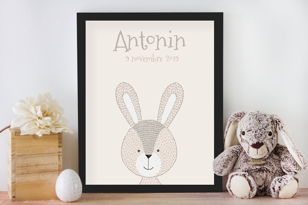 Affiche de Naissance Personnalisée Pour Chambre Bébé/Enfant - Cadeau Naissance, Affiche Animaux Styl